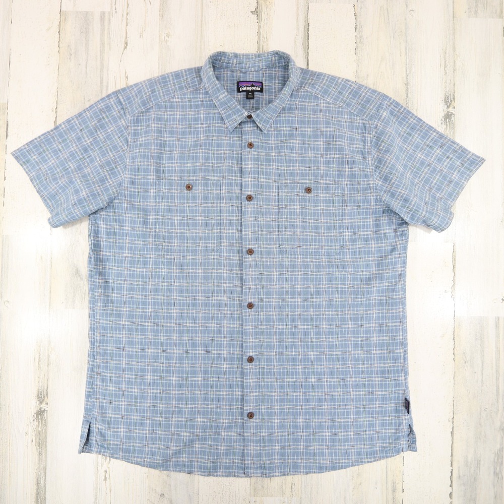 Patagonia Back Step Shirt Mens XXL Blue Hemp Blend Short Sleeve